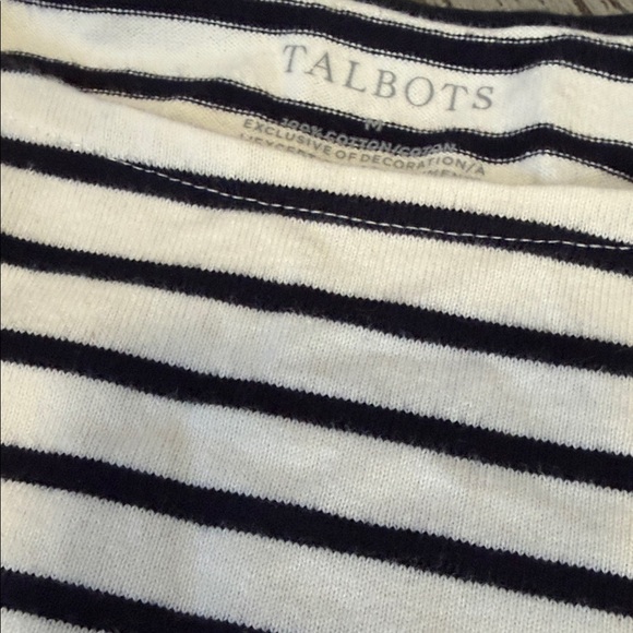 Talbots Nautical Navy and White Striped Boatneck top w/Red Accents Size Medium - Picture 2 of 5